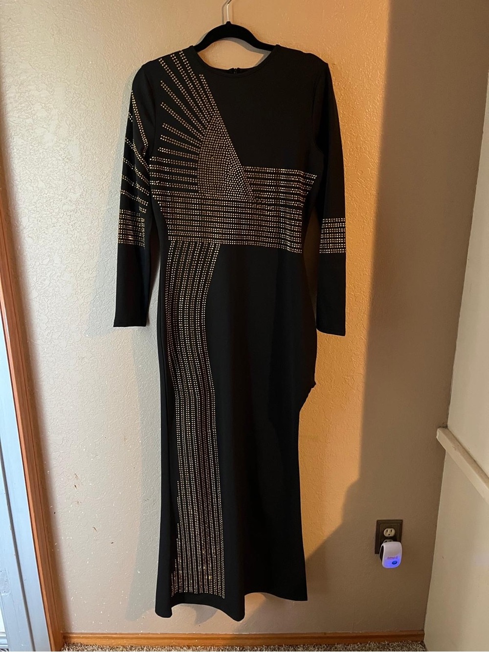 Black Long Sleeve Studded Bodycon Dress